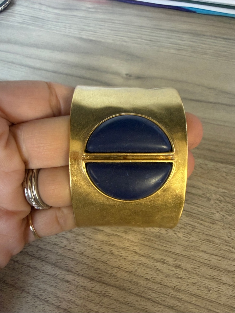 Lucky Brand Gold-Tone Cuff Bracelet with Navy Accent